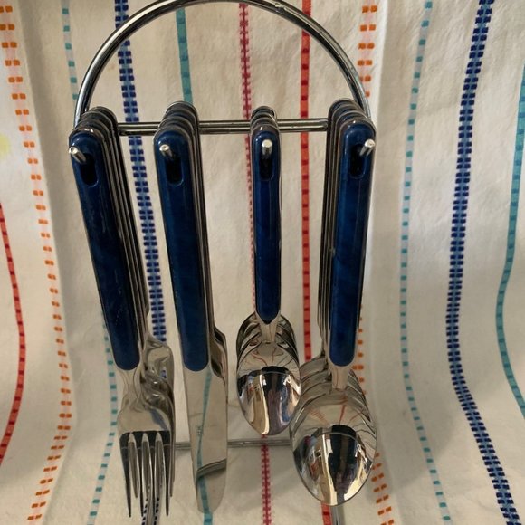 Vintage Tchibo 16 piece Stainless Steel Flatware Set with Hanging Caddy - Picture 1 of 3